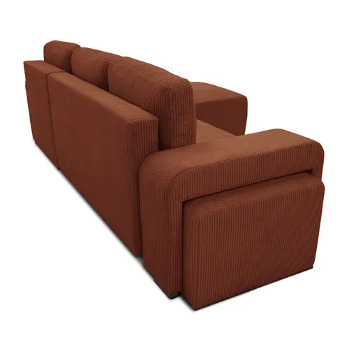Canapé d'angle convertible méridienne réversible BOOSTER velours côtelé terra cotta vue de derrière