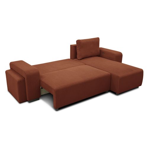 Canapé d'angle convertible méridienne réversible BOOSTER velours côtelé terra cotta