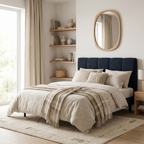 Tête de lit tissu L. 160 cm BUBBLE bleu marine vue d'ambiance 1