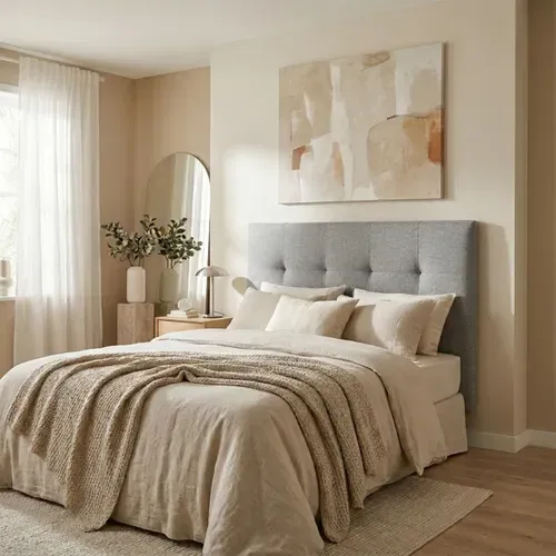 Tête de lit tissu L. 140 cm KARTY gris vue d'ambiance 1