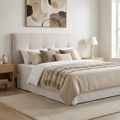 Tête de lit tissu L. 160 cm KARTY beige vue d'ambiance 1