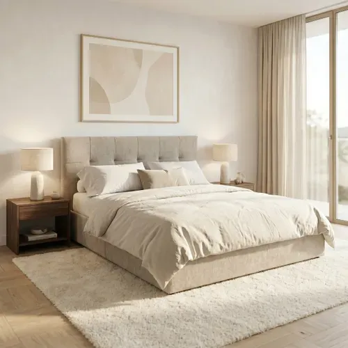 Lit coffre 160x200 cm JAPP 3 tissu greige vue d'ambiance 1