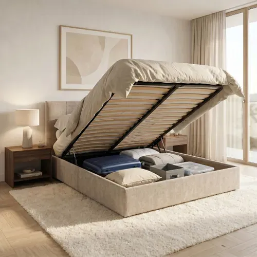 Lit coffre 160x200 cm JAPP 3 tissu greige