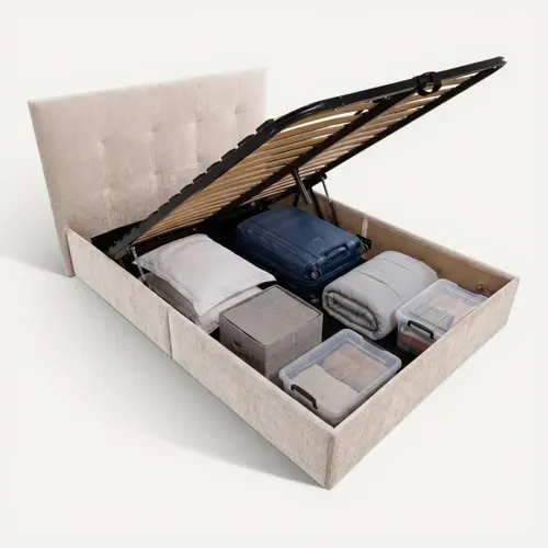 Lit coffre 160x200 cm JAPP 3 tissu greige