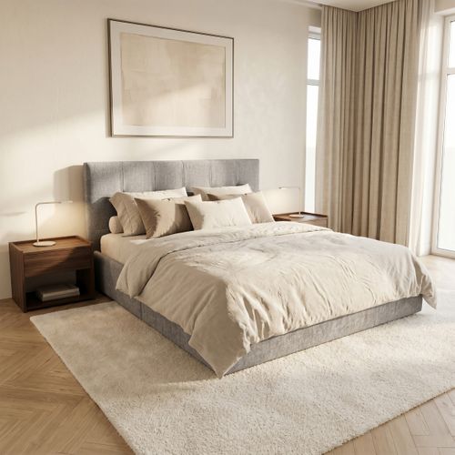 Lit coffre 160x200 cm JAPP 3 tissu gris vue d'ambiance 1
