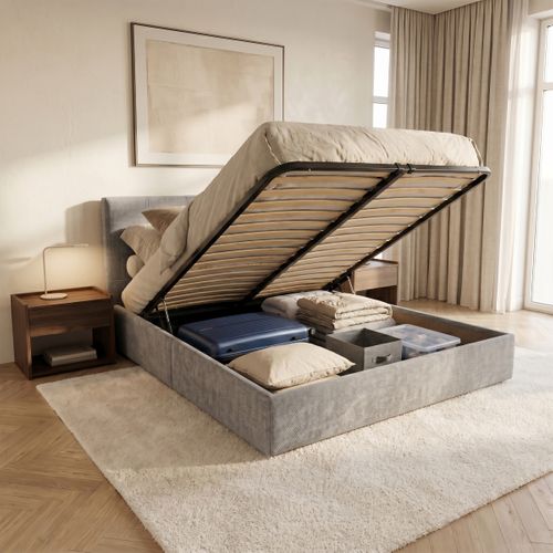 Lit coffre 160x200 cm JAPP 3 tissu gris