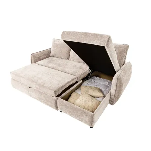 Canapé d'angle convertible méridienne réversible REGGIE tissu beige vue de profil