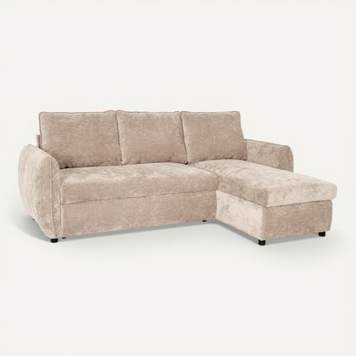 Canapé d'angle convertible méridienne réversible REGGIE beige vue 3/4