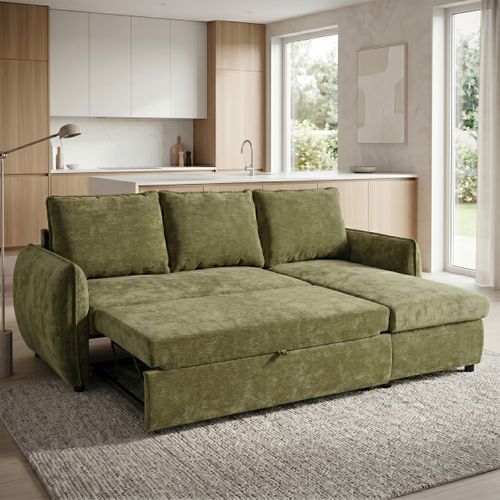 Canapé d'angle convertible méridienne réversible REGGIE 1tissu vert olive