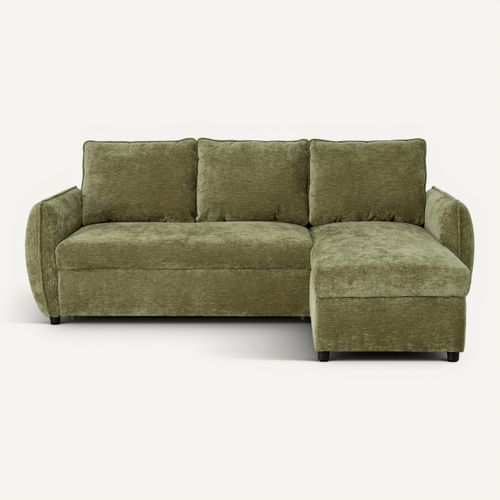 Canapé d'angle convertible méridienne réversible REGGIE 1tissu vert olive vue de face