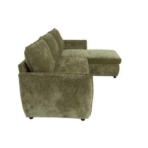 Canapé d'angle convertible méridienne réversible REGGIE 1tissu vert olive vue de profil