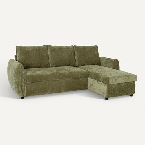 Canapé d'angle convertible méridienne réversible REGGIE 1tissu vert olive vue 3/4