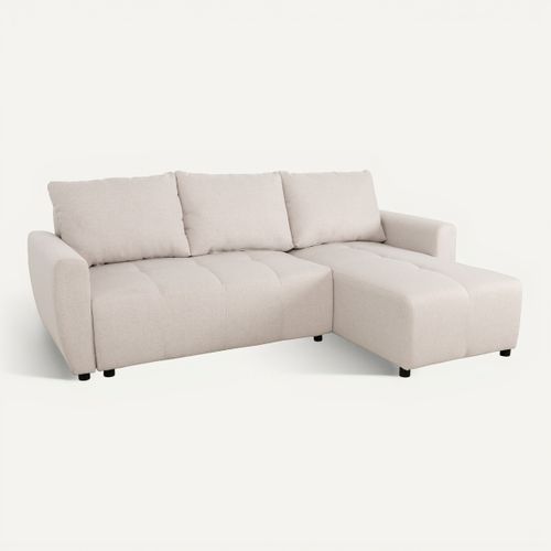 Canapé d'angle convertible méridienne réversible PETRA tissu beige vue 3/4