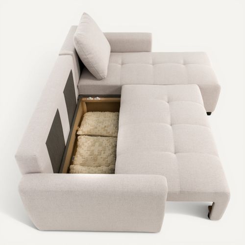 Canapé d'angle convertible méridienne réversible PETRA tissu beige