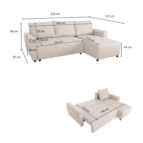 Canapé d'angle convertible méridienne réversible PETRA tissu beige