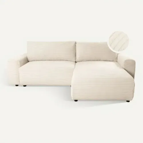 Canapé d'angle convertible méridienne réversible VIRGI en velours côtelé beige vue de face