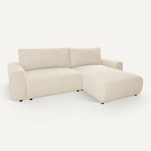 Canapé d'angle convertible méridienne réversible VIRGI en velours côtelé beige vue 3/4