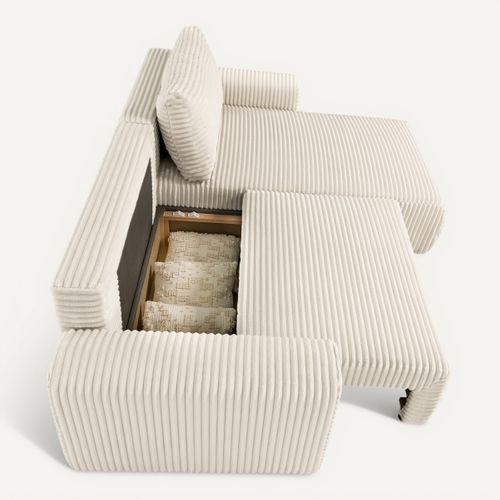 Canapé d'angle convertible méridienne réversible VIRGI en velours côtelé beige