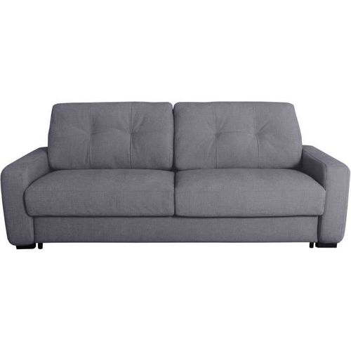 Canapé Convertible Express - 3 Places - Soa - Tissu Gauffré - Gris Souris - Matelas 15 Cm - 215 X 1