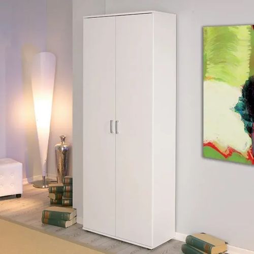 Armoire Blanc Avec 5 Étagères Et 2 Portes, Dim : L70 X P34 X H189 Cm