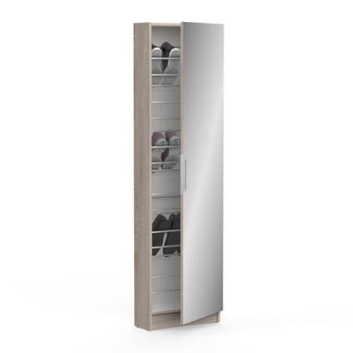 Armoire à Chaussures Chêne Brossé/blanc Perle Avec Miroir Et 1 Porte.