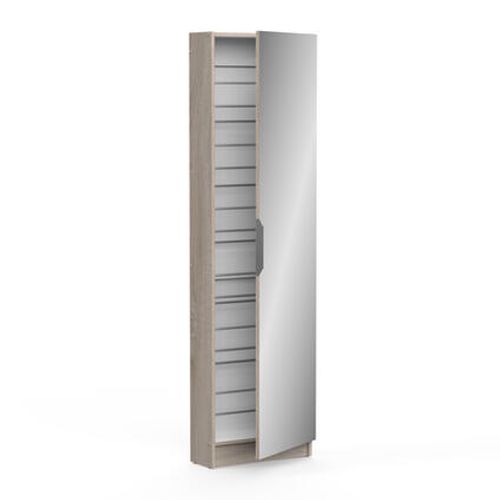 Armoire à Chaussures Chêne Brossé/blanc Perle Avec Miroir Et 1 Porte.