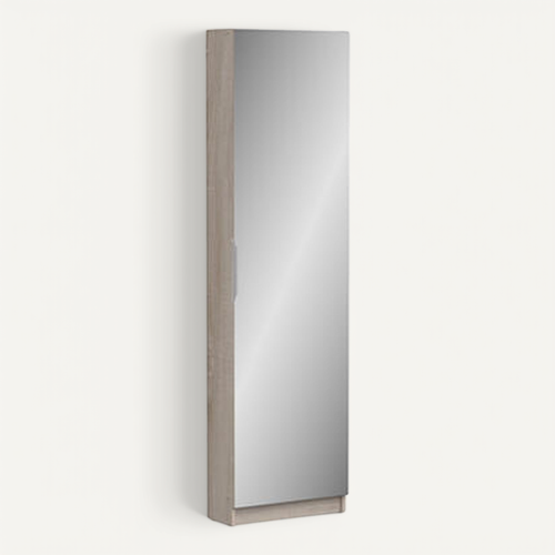 Armoire à Chaussures Chêne Brossé/blanc Perle Avec Miroir Et 1 Porte.