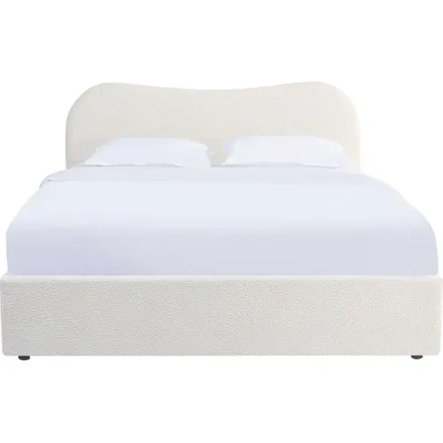 Lit Coffre Adulte 140x190 Cm Avec Tête De Lit Matelassée En Tissu Bouclé Beige - Suzon