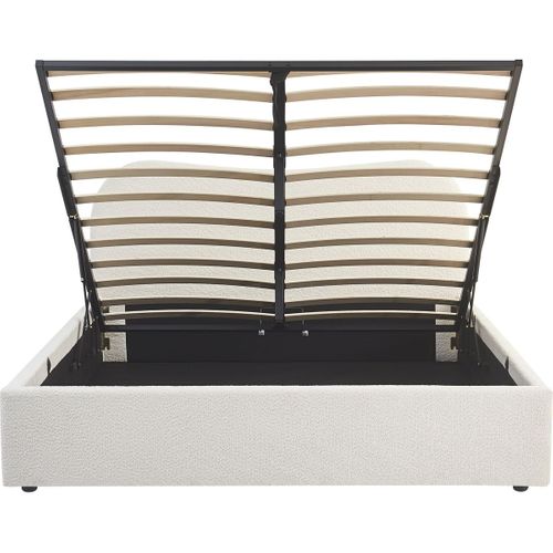 Lit Coffre Adulte 140x190 Cm Avec Tête De Lit Matelassée En Tissu Bouclé Beige - Suzon
