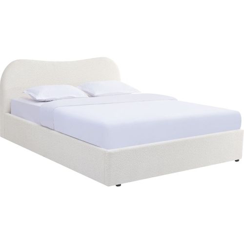 Lit Coffre Adulte 160x200 Cm Avec Tête De Lit Matelassée En Tissu Bouclé Beige - Suzon