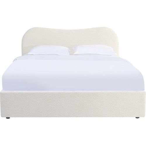 Lit Coffre Adulte 160x200 Cm Avec Tête De Lit Matelassée En Tissu Bouclé Beige - Suzon