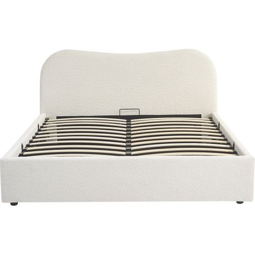 Lit Coffre Adulte 160x200 Cm Avec Tête De Lit Matelassée En Tissu Bouclé Beige - Suzon
