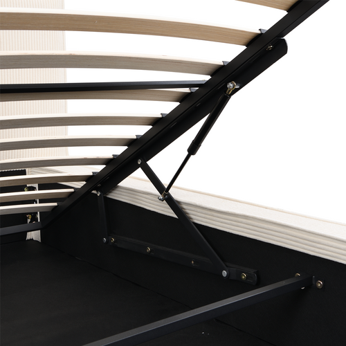 Lit Coffre Adulte 140x190 Cm Avec Sommier Et Tête De Lit Matelassée En Velours Côtelé Beige - Arno