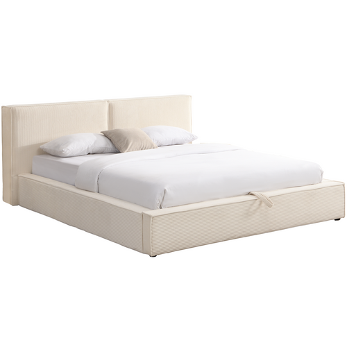 Lit Coffre Adulte 160x200 Cm Avec Sommier Et Tête De Lit Matelassée En Velours Côtelé Beige - Arno