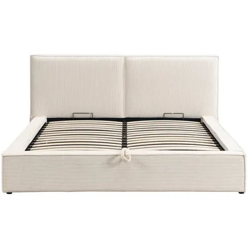 Lit Coffre Adulte 160x200 Cm Avec Sommier Et Tête De Lit Matelassée En Velours Côtelé Beige - Arno