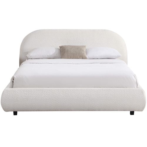 Lit Adulte 160x200 Cm Avec Sommier Et Tête De Lit Matelassée En Tissu Bouclé Beige - Maddie