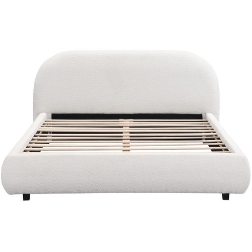 Lit Adulte 160x200 Cm Avec Sommier Et Tête De Lit Matelassée En Tissu Bouclé Beige - Maddie