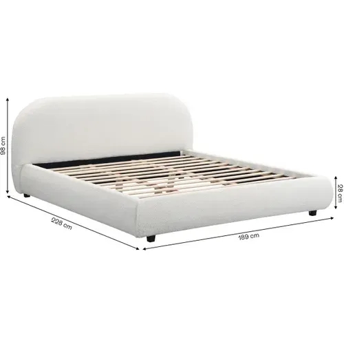 Lit Adulte 160x200 Cm Avec Sommier Et Tête De Lit Matelassée En Tissu Bouclé Beige - Maddie