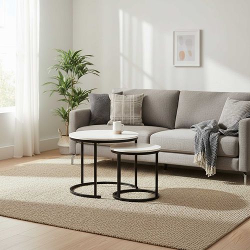 Ensemble De Tables Basses Lolita - D.60x51 Et D.40x42cm - Marbre