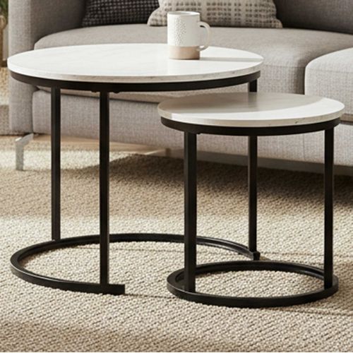 Ensemble De Tables Basses Lolita - D.60x51 Et D.40x42cm - Marbre