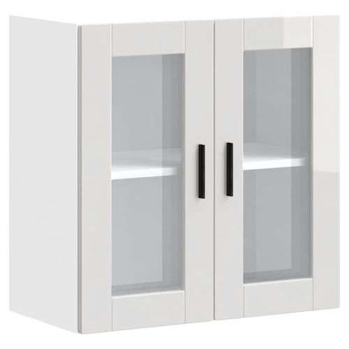 Armoire Murale De Cuisine Avec Portes En Verre - Kalmar Noir 60x31x60cm - En Panneaux De Bois Et Verre - Charge Max 70kg