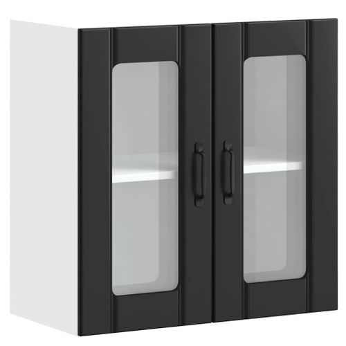 Armoire Murale Cuisine Kalmar Noir 60x31x60 Cm - Porte En Verre, Étages Réglables, 70 Kg De Charge