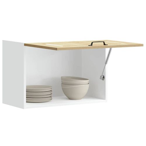 Armoire Murale Cuisine Avec LED - 122,4 X 68 X 25,2 Cm - 3 Étages, 2 Portes - Blanc Moderne - Éclairage RGB - 10