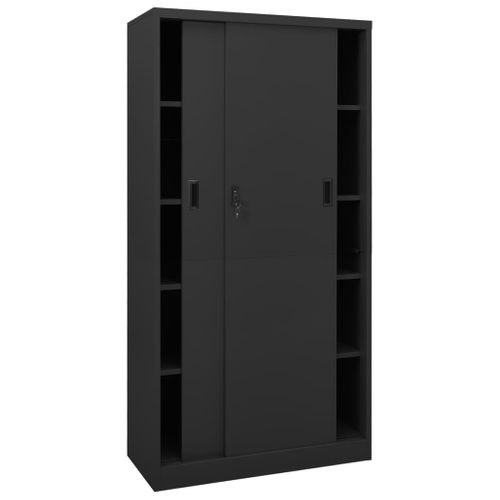 Armoire De Bureau - Rangement Bureau - Meuble Bureau Et Porte Coulissante Anthracite 90x40x180 Cm