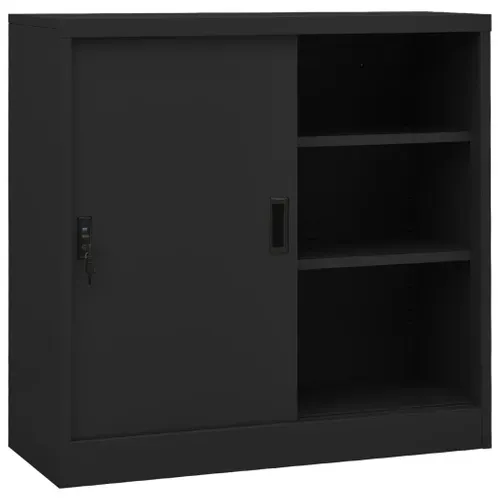 Armoire De Bureau - Rangement Bureau Porte Coulissante Anthracite 90x40x90cm Acier