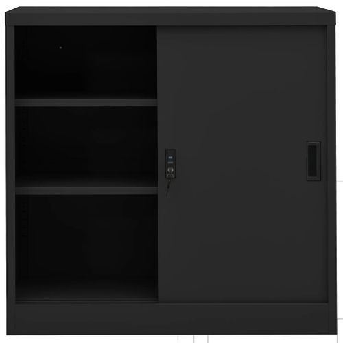 Armoire De Bureau - Rangement Bureau Porte Coulissante Anthracite 90x40x90cm Acier