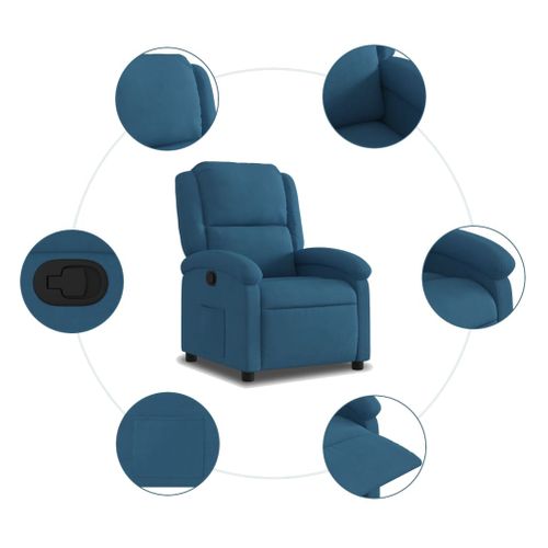Fauteuil Relax - Fauteuil Inclinable - Fauteuil De Relaxation Bleu Velours We53