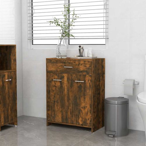 Meuble De Salle De Bain, Meuble De Rangement Chêne Fumé 60x33x80 Cm
