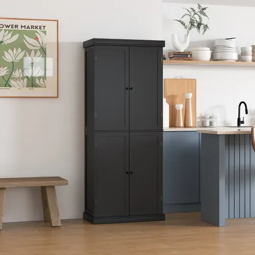 Buffet Cuisine Armoire De Cuisine Avec 4 Portes Anti-renversement 76 X 40 X 184,5 Cm Noir