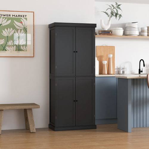 Buffet Cuisine Armoire De Cuisine Avec 4 Portes Anti-renversement 76 X 40 X 184,5 Cm Noir
